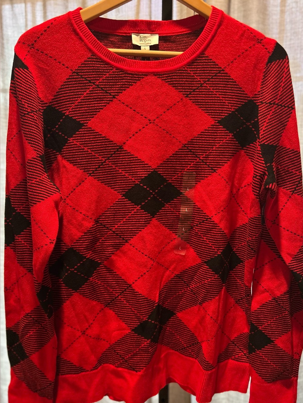 Kim Rogers Red and Black Argyle Crewneck Sweater